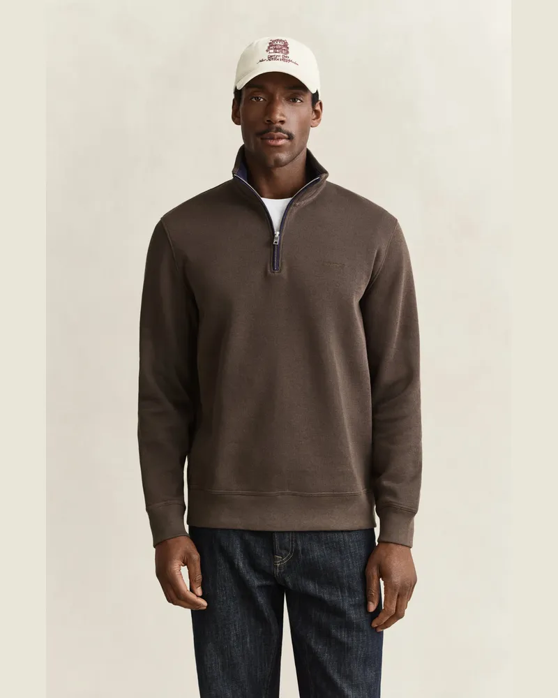 Gant Herren Sacker Rib Sweatshirt mit Reißverschlusskragen SHADOW Braun Shadow