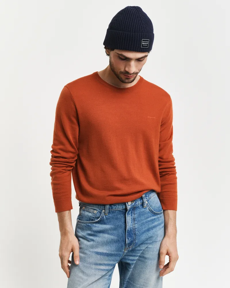 Gant Herren Rundhalspullover aus extra feiner Merinowolle 