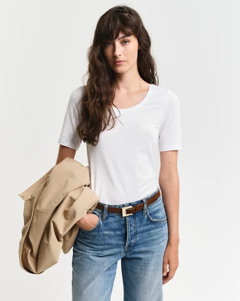 Gant Damen Kurzarmshirt mit U-Ausschnitt 