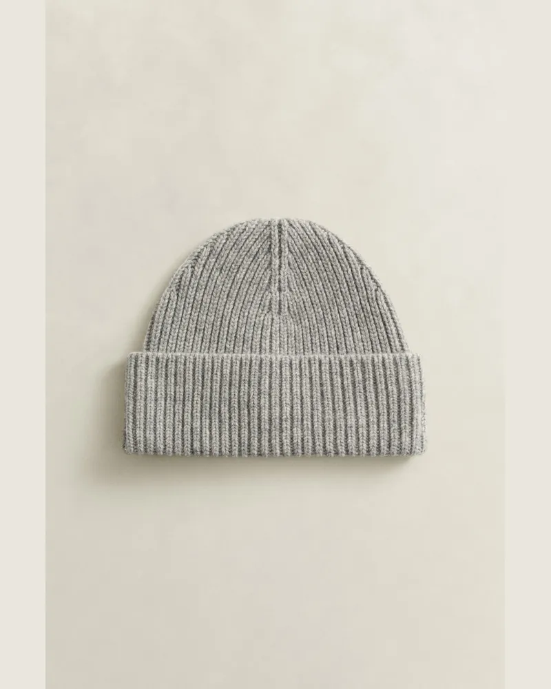 Gant Damen Gerippte Beanie aus Woll-Kaschmir-Mix Grau MELANGE Grau