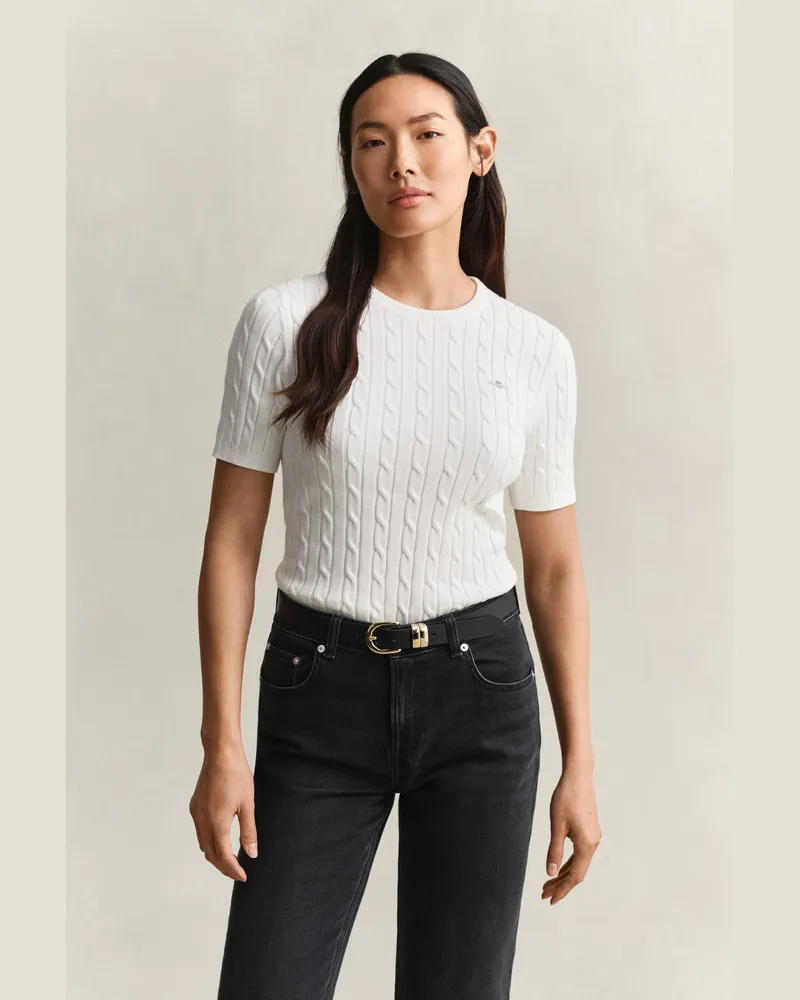 Gant Damen Kurzärmliger Zopfstrickpullover aus Baumwollstretch EGGSHELL Eggshell