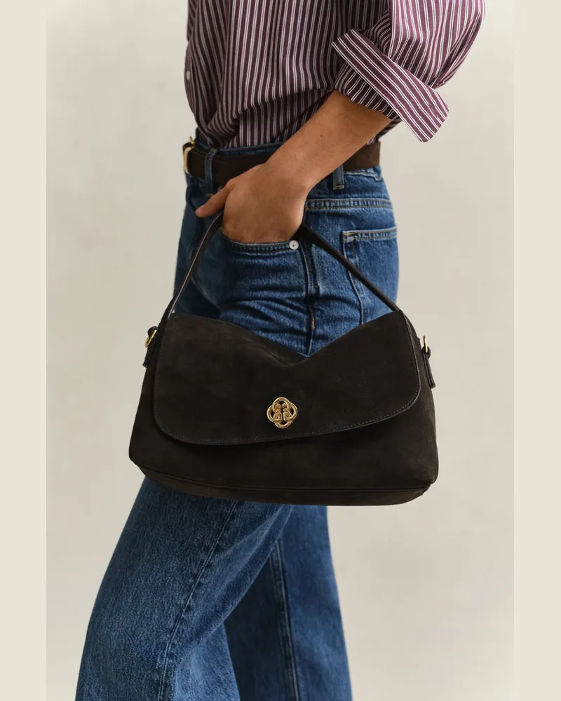 Gant Damen Slouchy Schultertasche aus Veloursleder DEEP Braun Deep