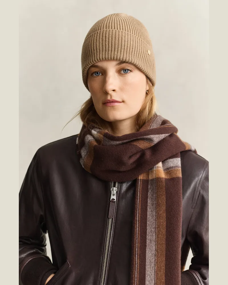 Gant Damen Gerippte Beanie aus Wolle WARM KHAKI Warm