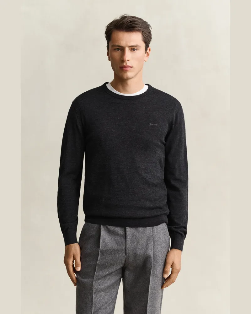 Gant Herren Rundhalspullover aus Merinowolle DARK CHARCOAL MELANGE Dark