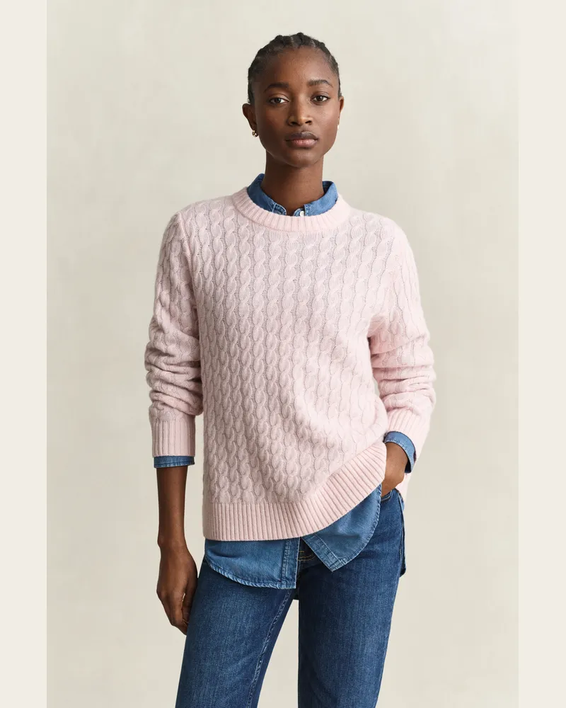 Gant Damen Zopfstrickpullover aus Kaschmir REFINED Rosa Refined