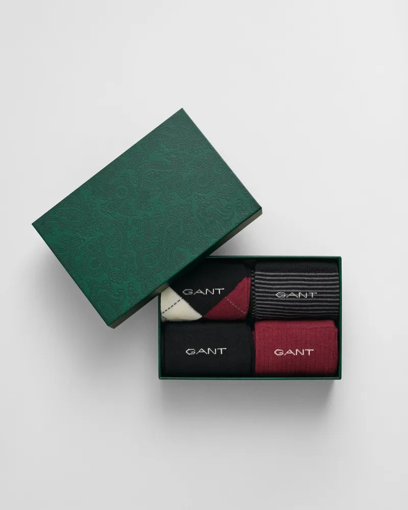 Gant Herren 4er-Pack Argyle-Socken in Geschenkbox Gestreift & Einfarbig 