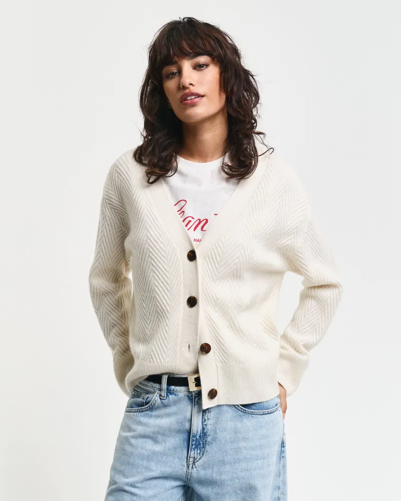 Gant Damen Herringbone V-Neck Strickjacke 