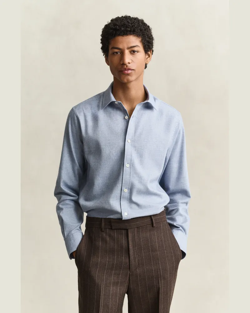 Gant Herren Flanellhemd aus Melange-Garn LIGHT Blau MELANGE Light