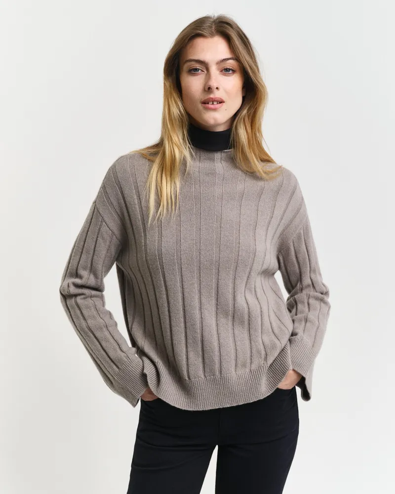 Gant Damen Breit gerippter Wollpullover mit Stehkragen 