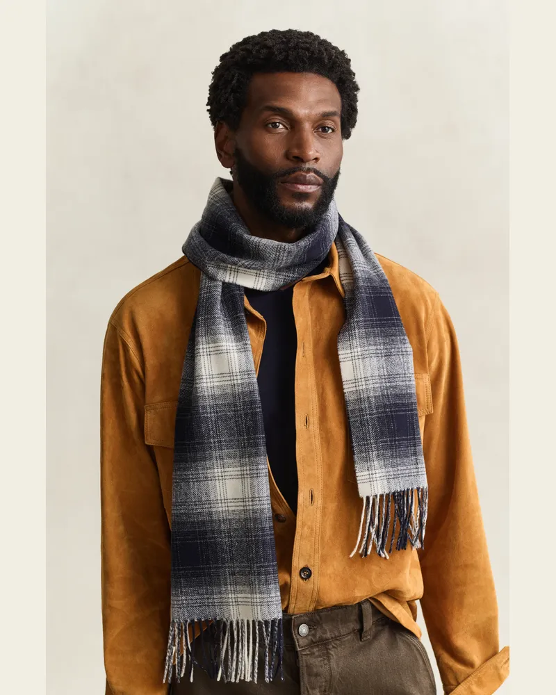 Gant Herren Karierter Wollschal EVENING Blau Evening