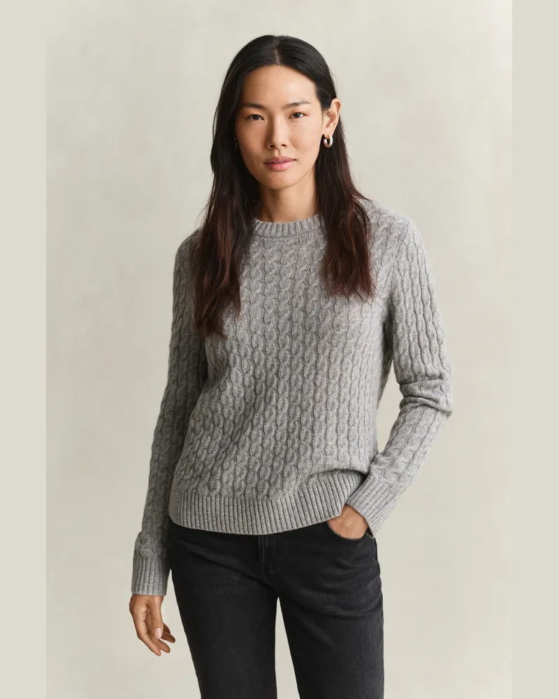 Gant Damen Zopfstrickpullover aus Kaschmir Grau MELANGE Grau