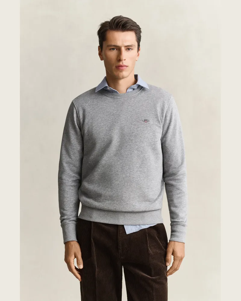 Gant Herren Shield Rundhals-Sweatshirt Grau MELANGE Grau