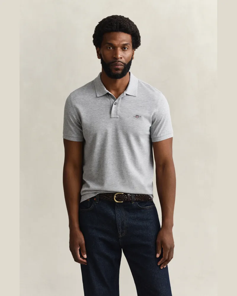Gant Herren Classic Slim Fit Poloshirt Grau MELANGE Grau