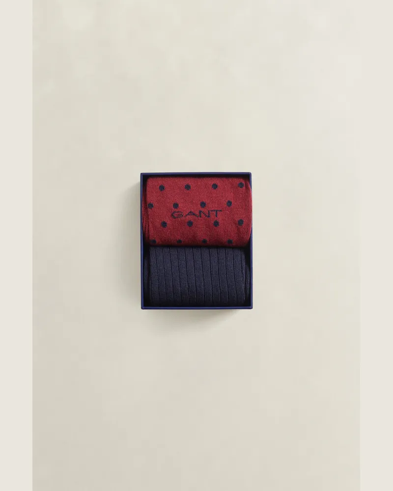 Gant Herren Zweierpack Socken in Geschenkbox Gepunktet und gerippt PLUMPED Rot Plumped