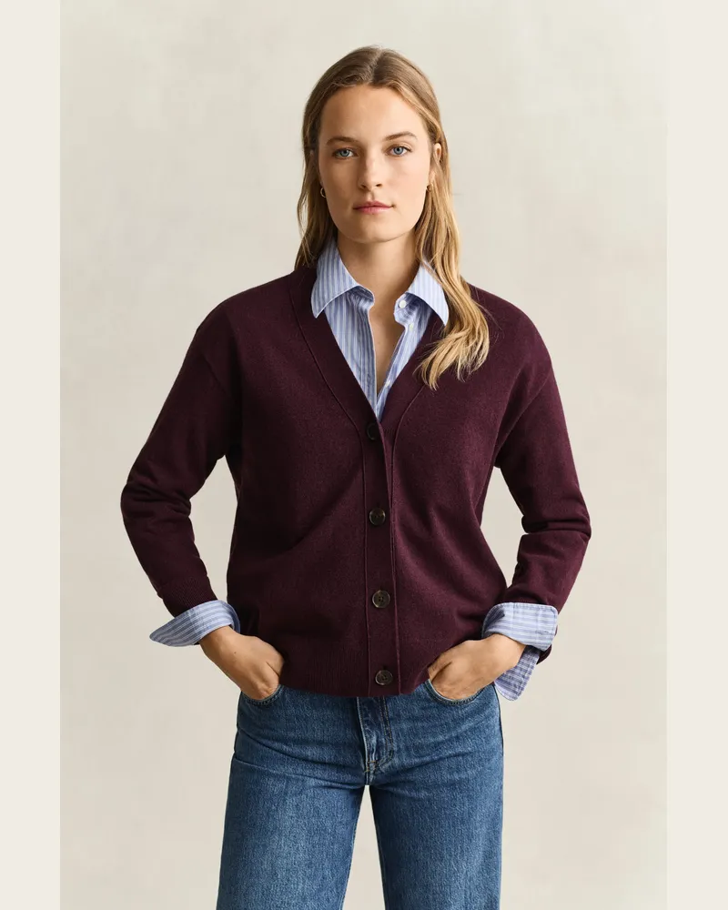 Gant Damen Superfine Lambswool Strickjacke DARKENED WINE Darkened