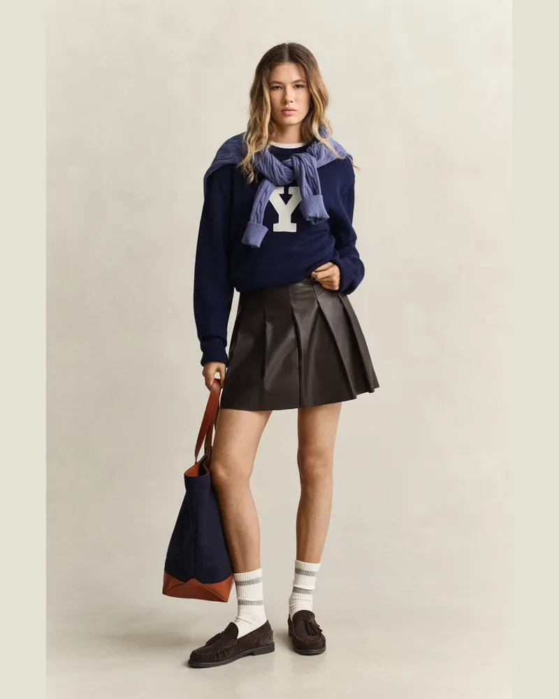 Gant Damen Gant x Yale Faltenrock aus Leder DEEP Braun Deep