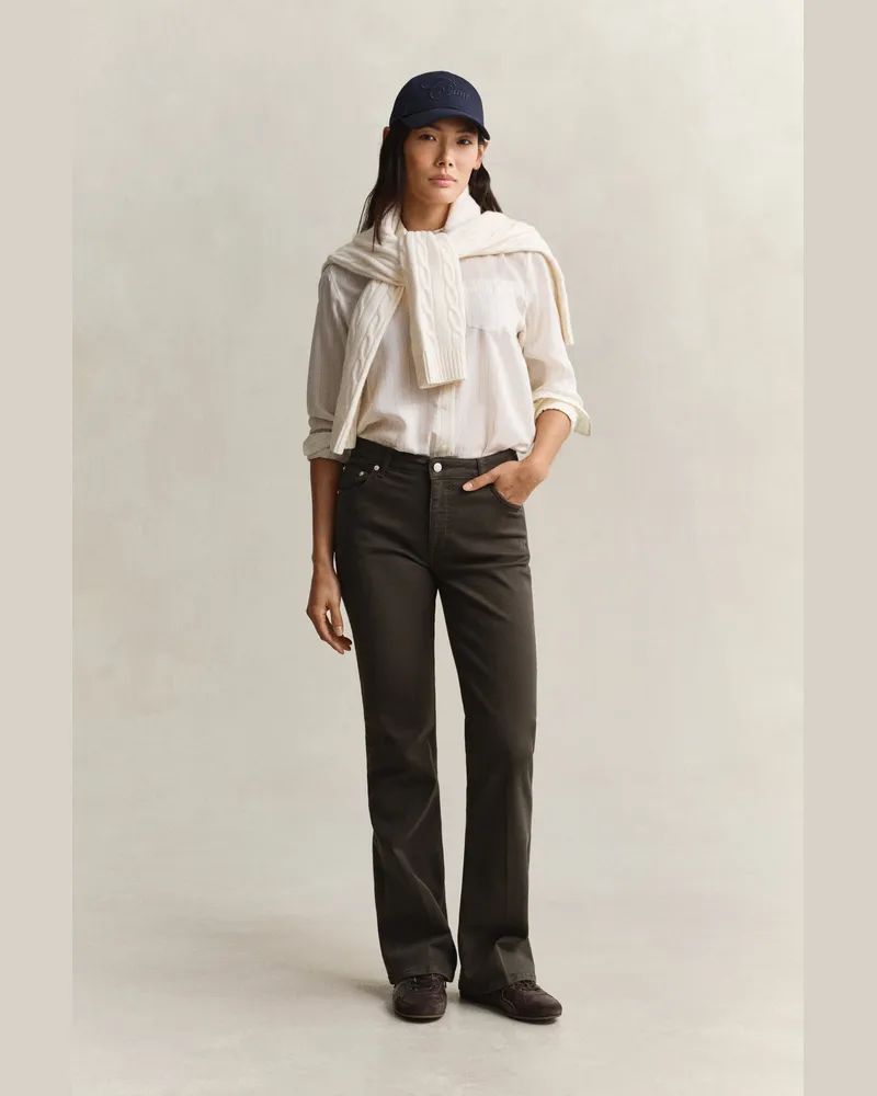 Gant Damen Farbige Slim Fit Jeans mit ausgestelltem Bein DARK MOSS Grün Dark