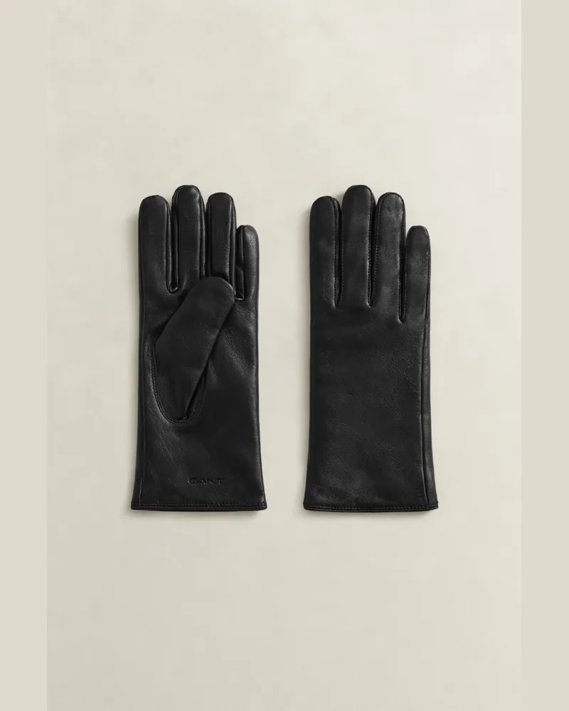 Gant Damen Lederhandschuhe mit Kaschmirfutter Schwarz Schwarz