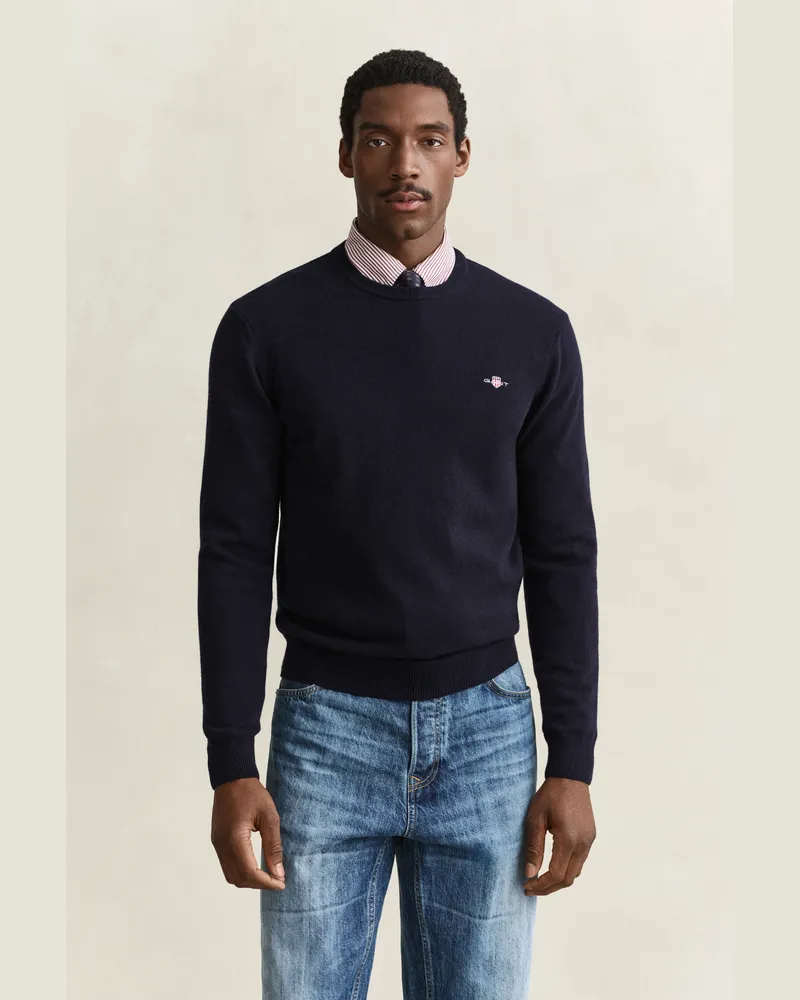 Gant Herren Rundhalspullover aus Lambswool MARINE Marine