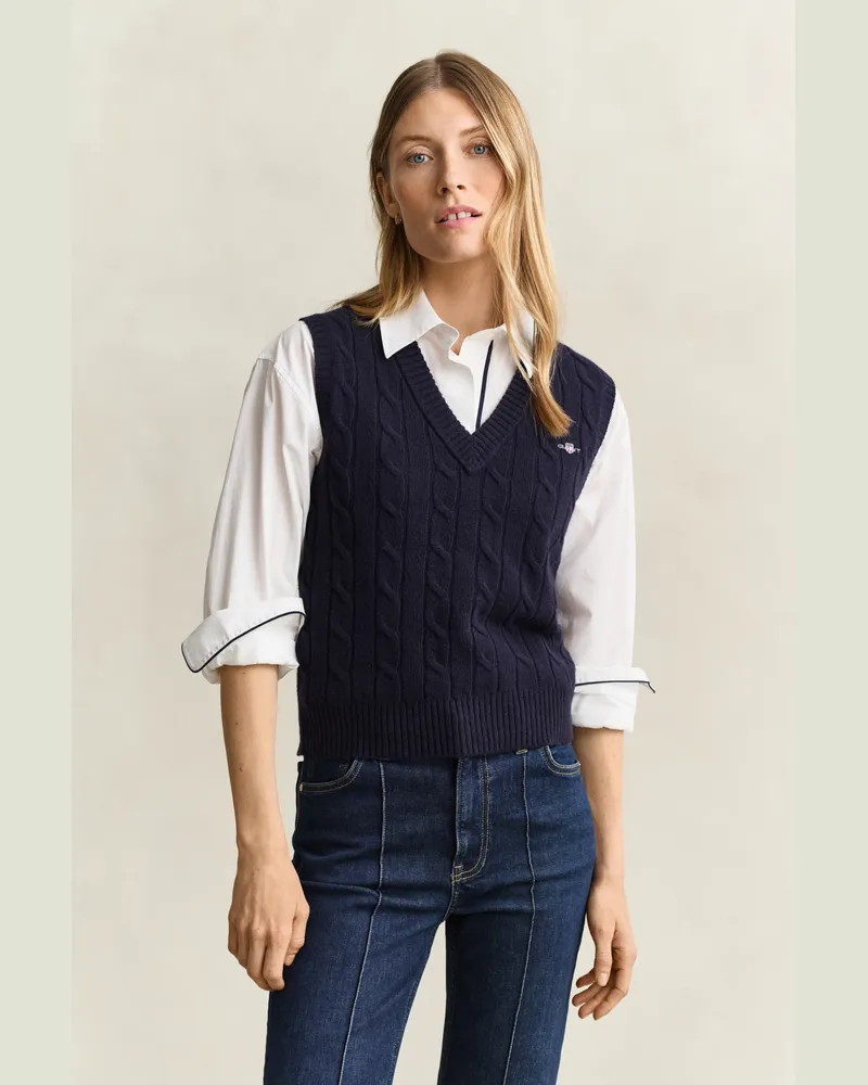 Gant Damen Zopfstrick Pullunder aus Lambswool EVENING Blau Evening