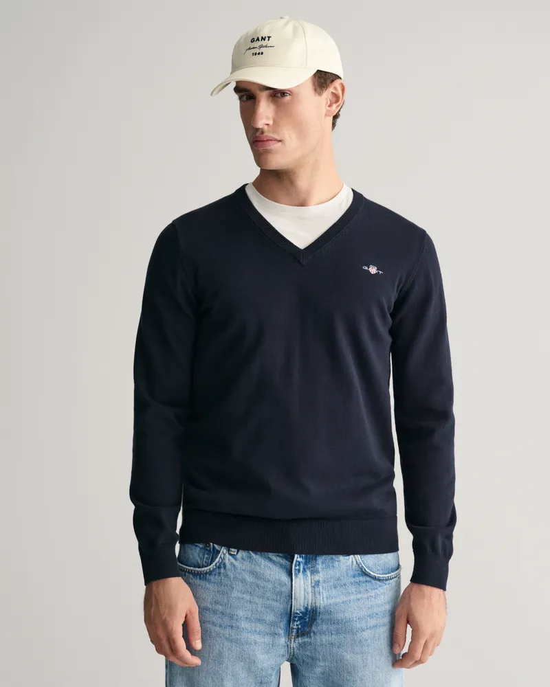 Gant Herren Klassischer V-Neck Pullover aus Baumwolle 