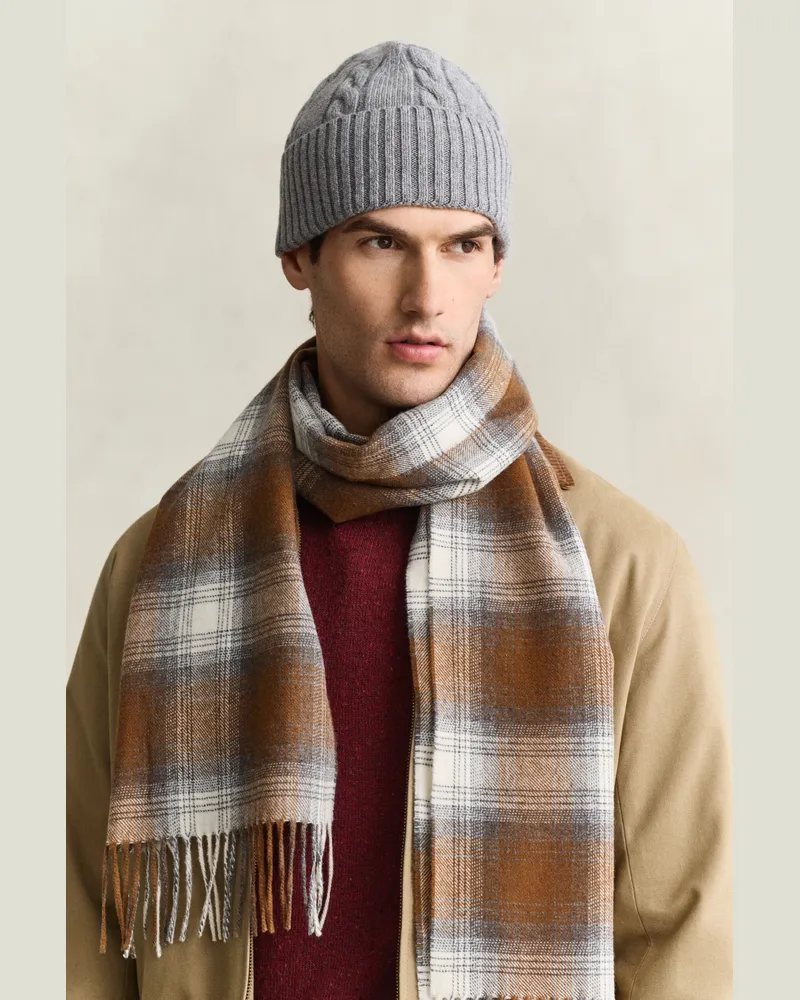 Gant Herren Zopfstrick-Beanie aus Lambswool DARK Grau MELANGE Dark