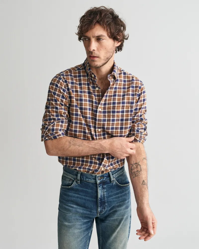Gant Herren Leichtes Regular Fit Twill Hemd mit Karomuster 