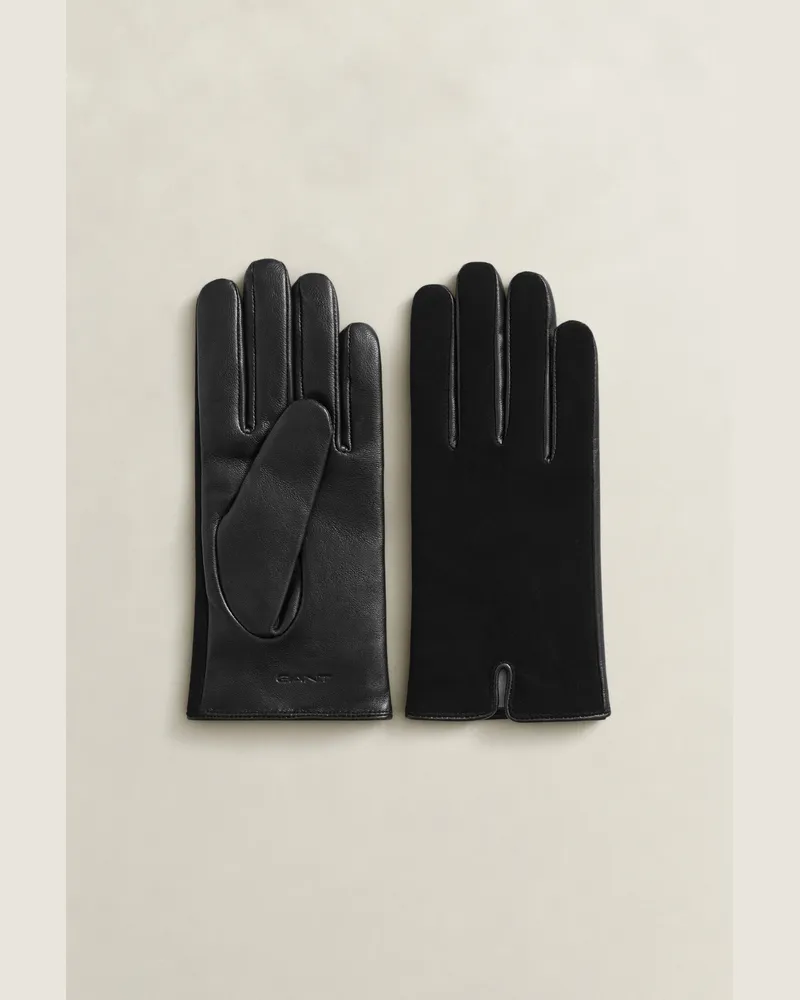 Gant Damen Handschuhe aus Glatt- und Veloursleder Schwarz Schwarz