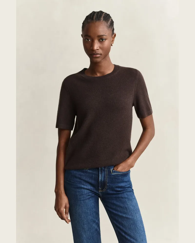 Gant Damen Kurzarmpullover aus Kaschmir DEEP Braun Deep
