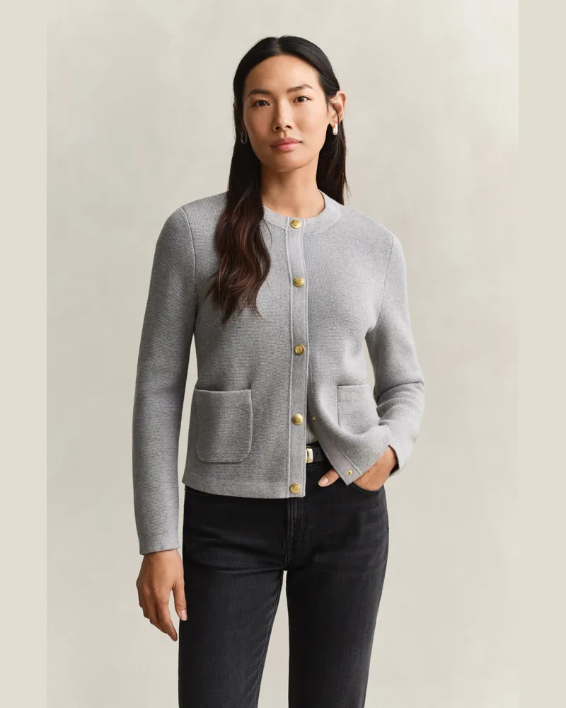 Gant Damen Strickjacke aus Baumwolle Grau MELANGE Grau