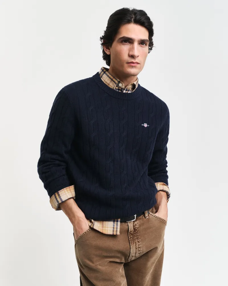 Gant Herren Lambswool Zopfstrick Rundhalspullover 