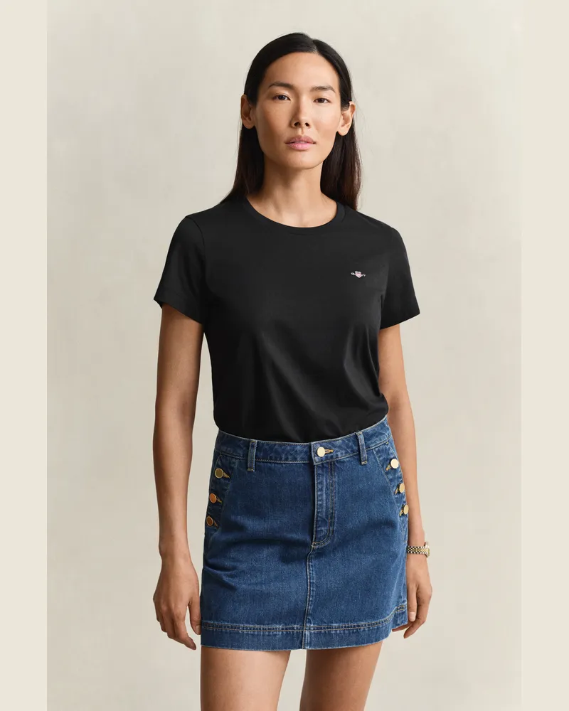 Gant Damen Shield T-Shirt Schwarz Schwarz