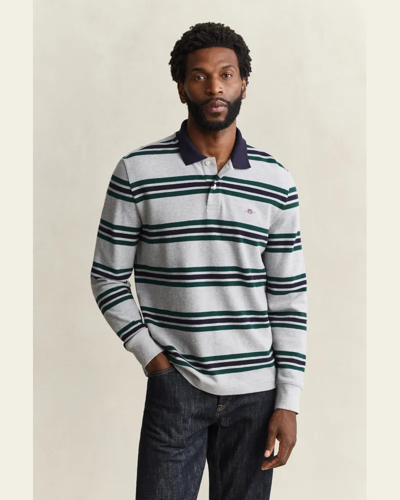 Gant Herren Poloshirt mit Streifen Grau MELANGE Grau