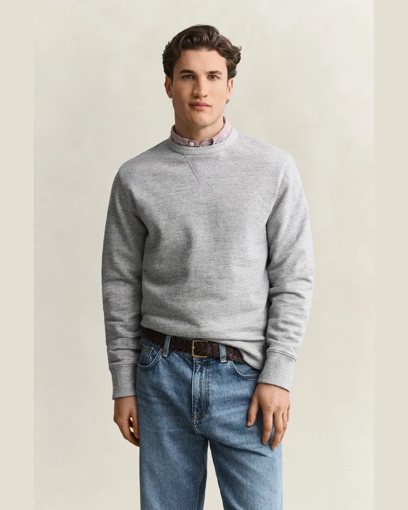 Gant Herren Meliertes Rundhals-Sweatshirt Grau MELANGE Grau
