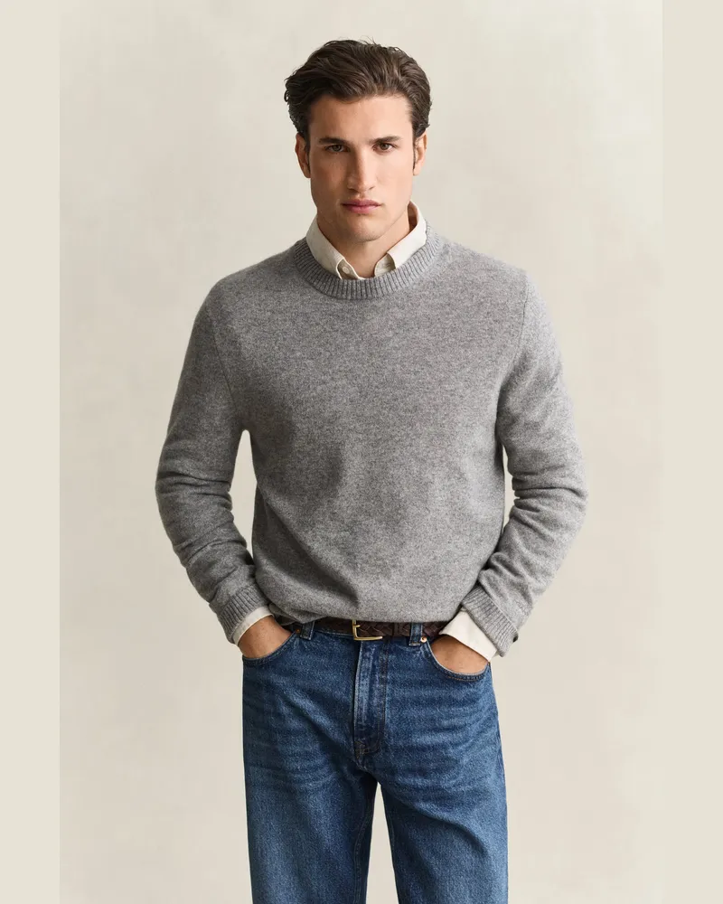 Gant Herren Kaschmir Rundhalspullover DARK Grau MELANGE Dark