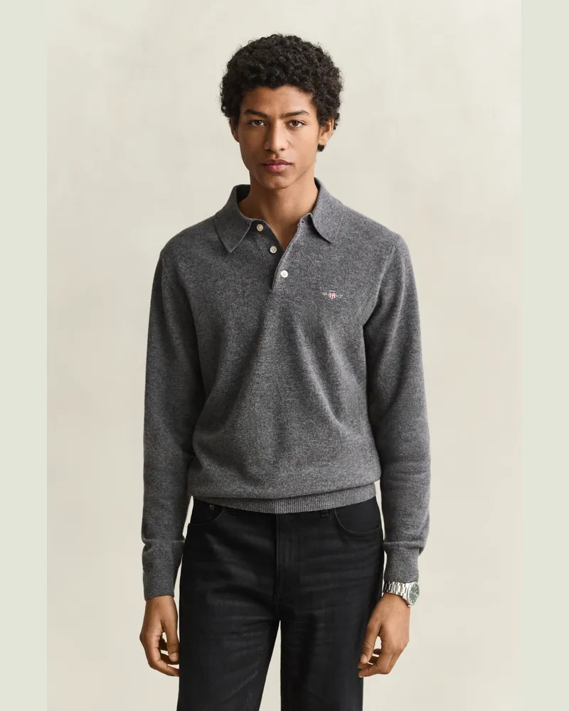 Gant Herren Superfine Lambswool Polopullover CHARCOAL MELANGE Charcoal