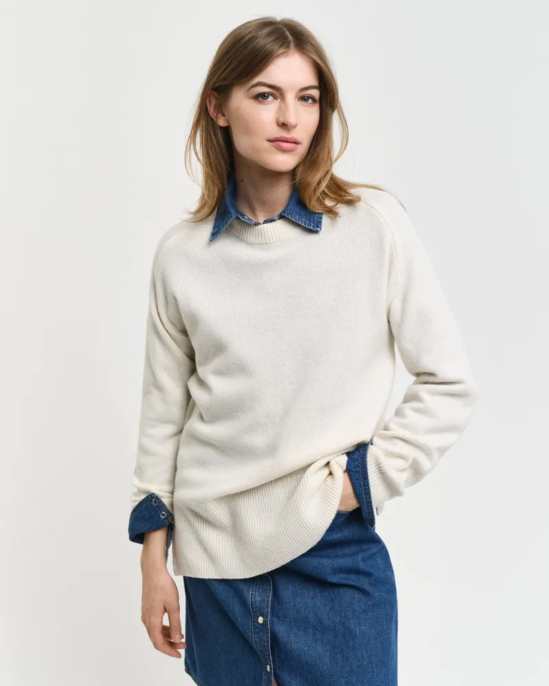 Gant Damen Herringbone Rundhalspullover mit Detail 