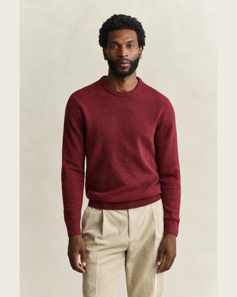 Gant Herren Wollmix Rundhalspullover mit Noppenstruktur PLUMPED Rot Plumped