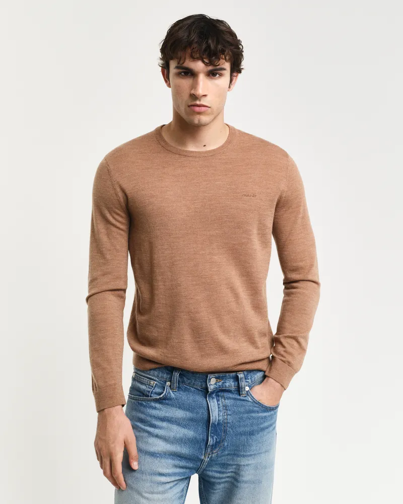 Gant Herren Rundhalspullover aus extra feiner Merinowolle 