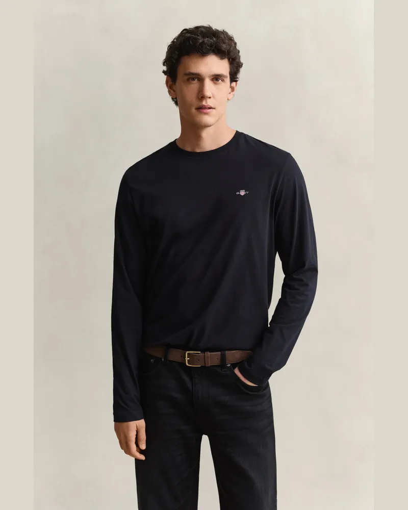 Gant Herren Shield Langarmshirt Schwarz Schwarz