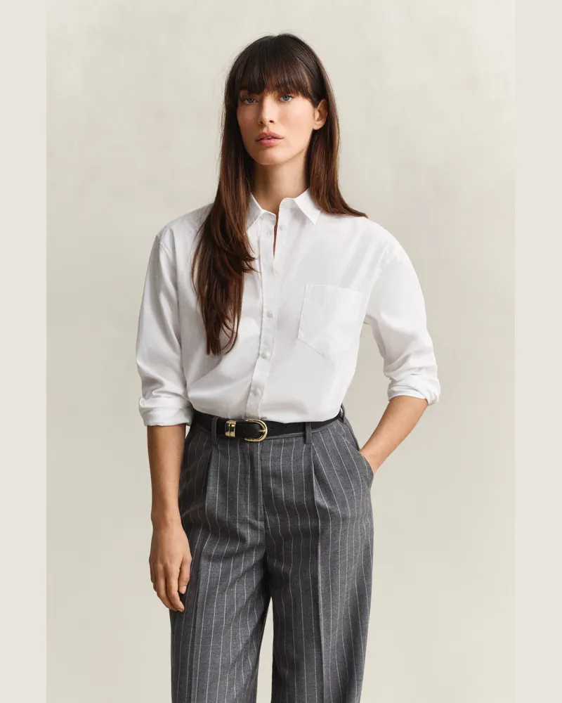 Gant Damen Regular Fit Classic Popeline Bluse Weiß Weiß