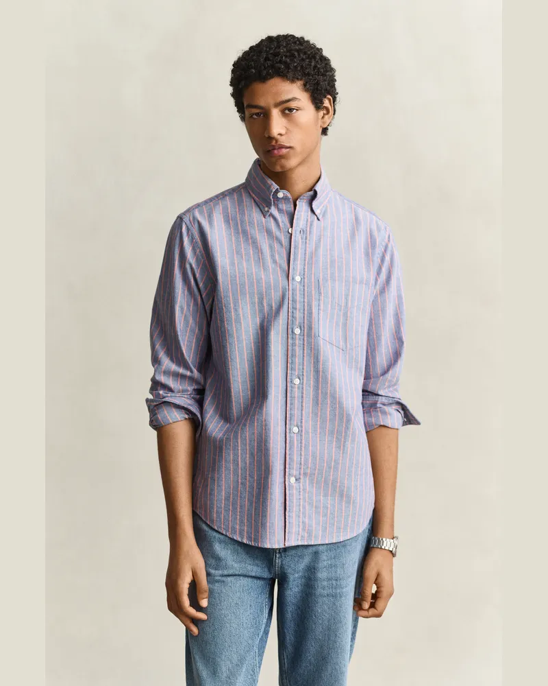 Gant Herren Classic Oxford-Hemd mit Streifen CRISP Blau Crisp