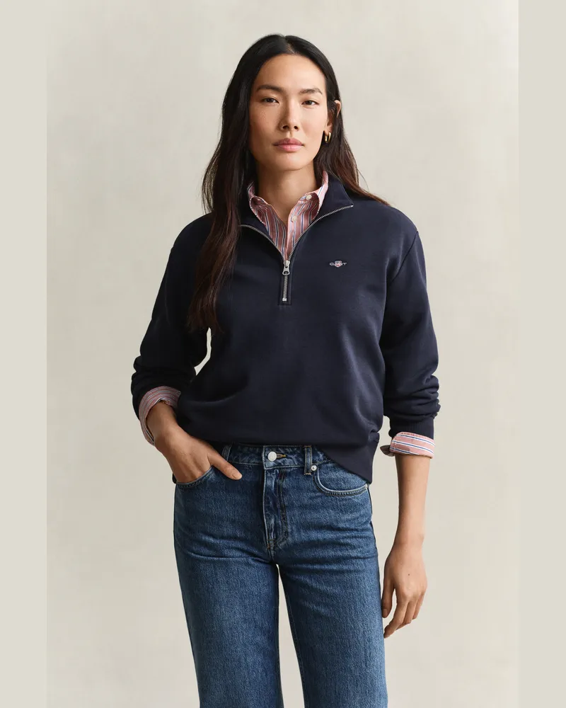 Gant Damen Shield Sweatshirt mit Reißverschlusskragen EVENING Blau Evening