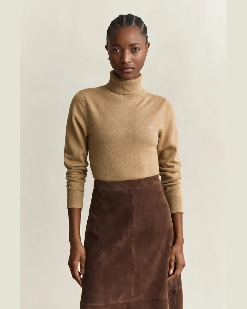 Gant Damen Rollkragenpullover aus Wolle und Biobaumwolle WARM KHAKI Warm