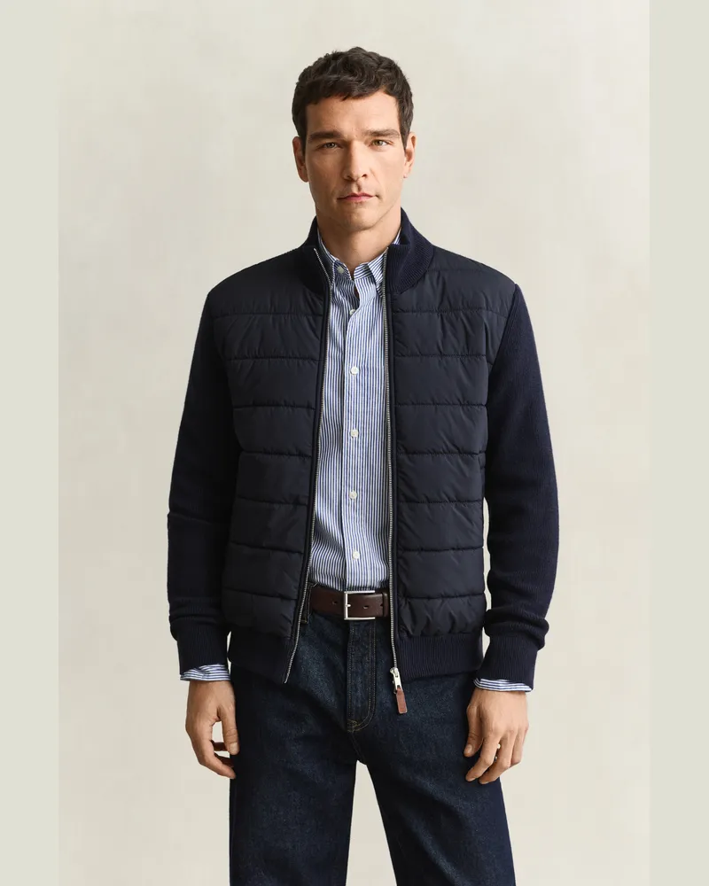 Gant Herren Materialmix Strickjacke mit Reißverschluss EVENING Blau Evening