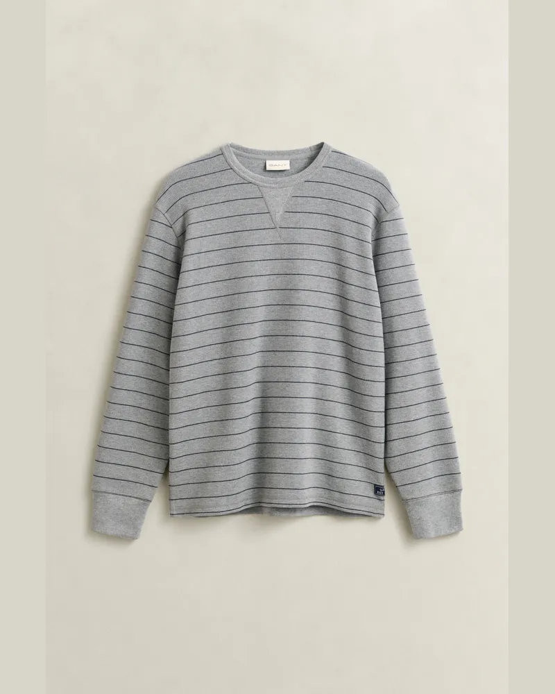 Gant Herren Strukturiertes Sweatshirt mit Streifen Grau MELANGE Grau