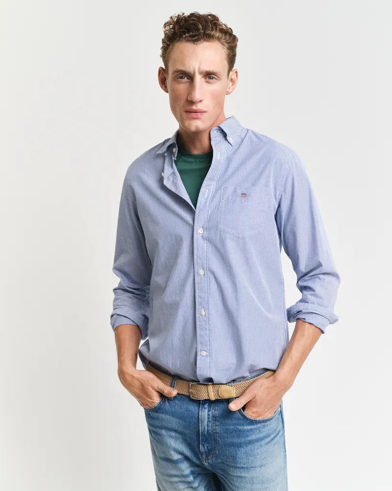 Gant Herren Regular Fit Popeline Hemd mit Banker-Streifen 