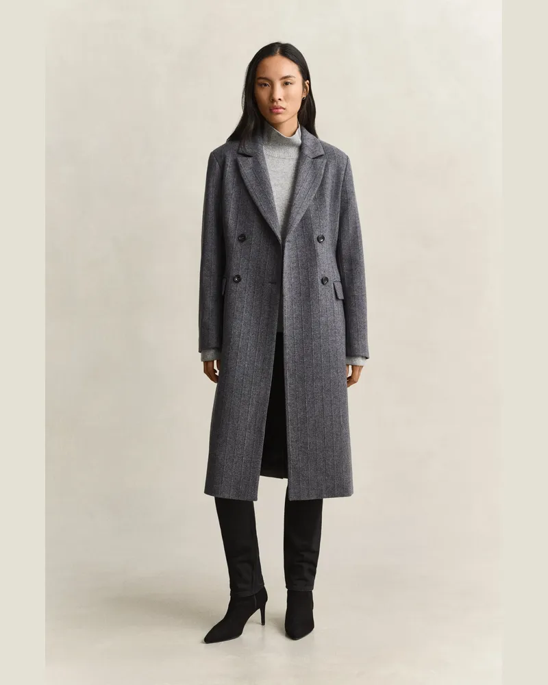 Gant Damen Gestreifter Mantel aus Wollmischung CHARCOAL MELANGE Charcoal