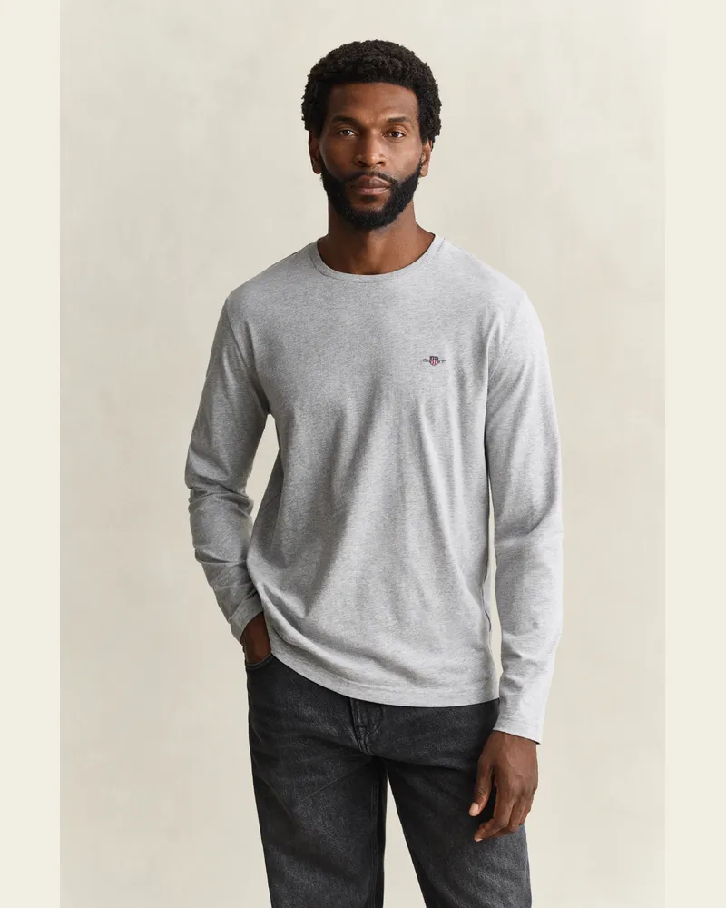 Gant Herren Shield Langarmshirt Grau MELANGE Grau