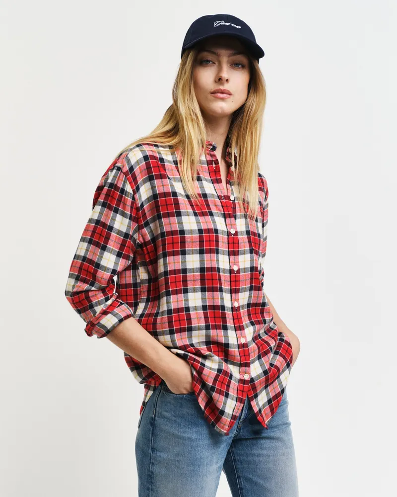 Gant Damen Relaxed Fit Flanellbluse mit Karomuster 